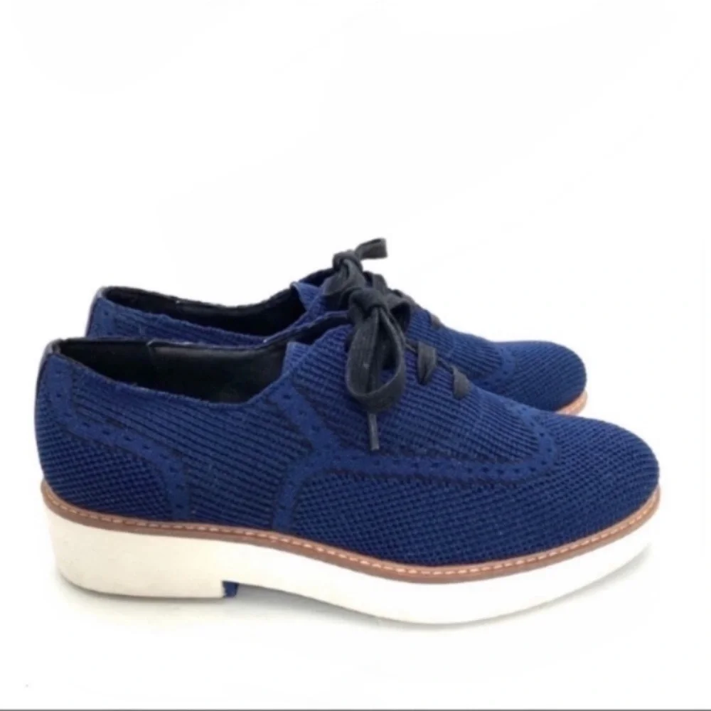 ZARA Knitted Platform Sole Classic Oxford Shoes in Blue Size 7.5